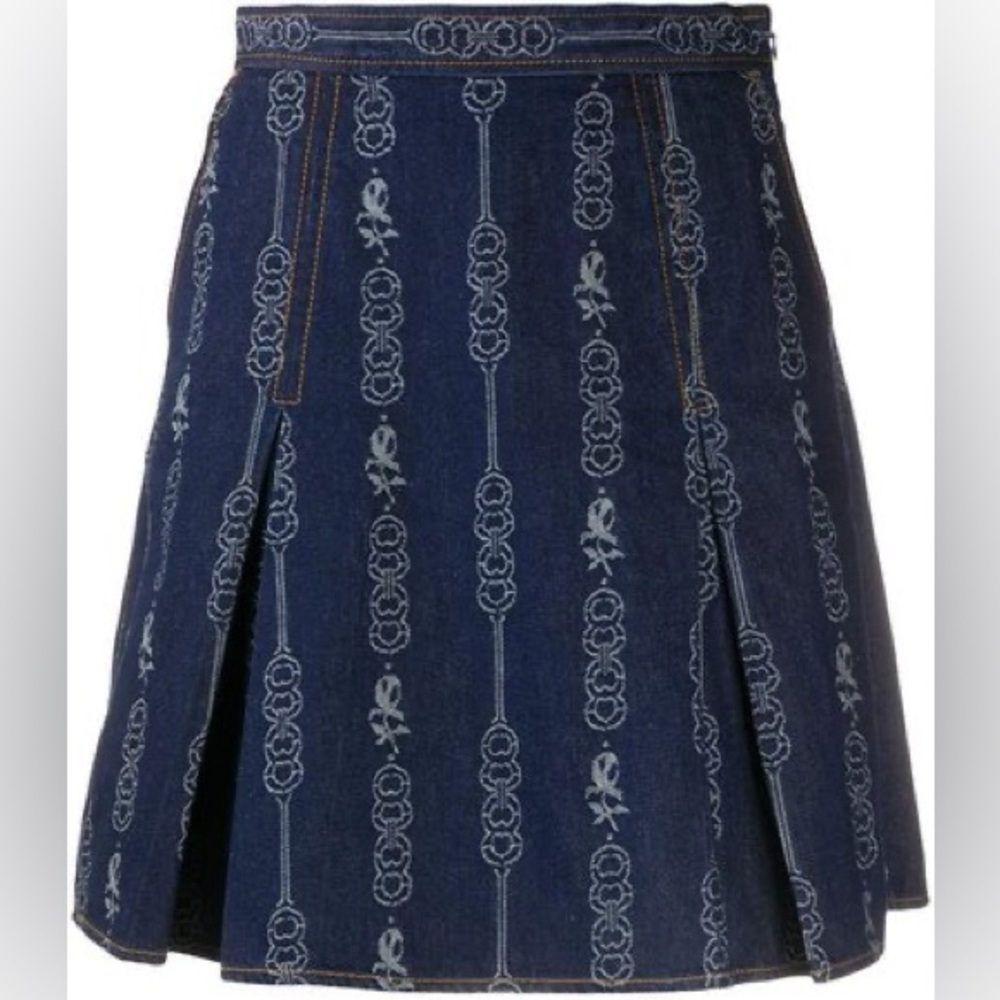 Tory Burch Gemini Link Pleated Denim Mini Skirt Size 4